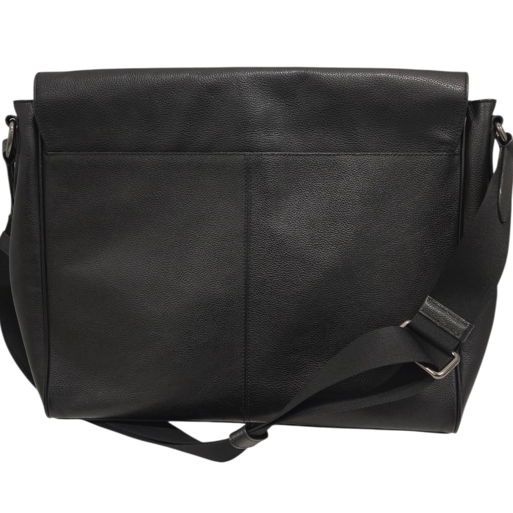 COACH Houston Map Bag Messenger Front Flap Black Pebbled‎ Leather Crossbody Bag - Picture 2 of 14